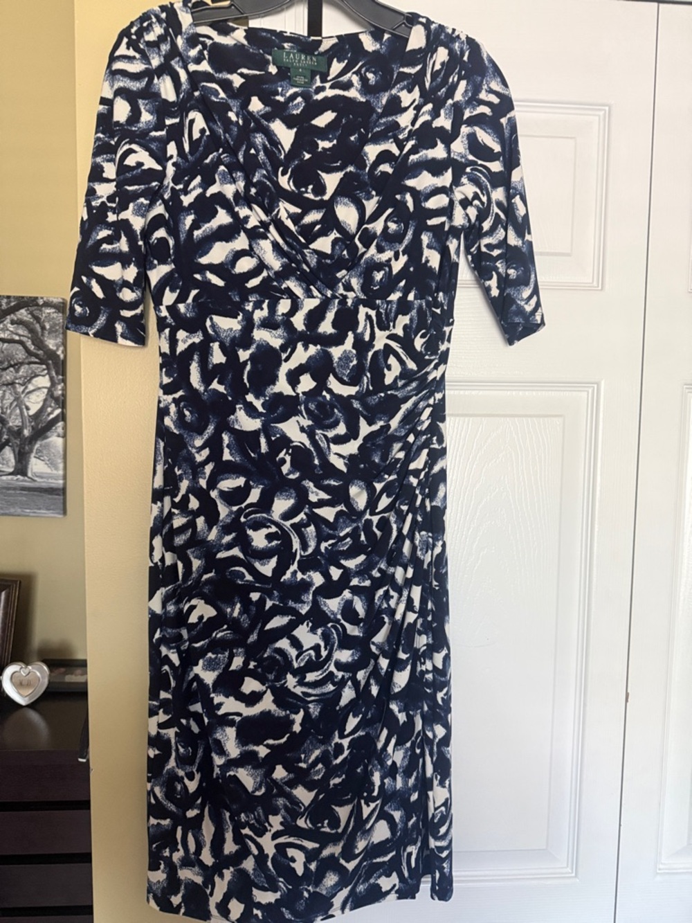 Lauren Ralph Lauren Navy & Cream Abstract Midi Dress
